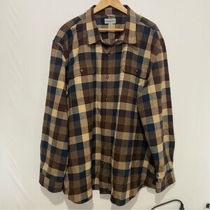 Carhartt Flannel Shirt Brown Plaid Button Up 4XL Workwear Casual Shacket Cotton